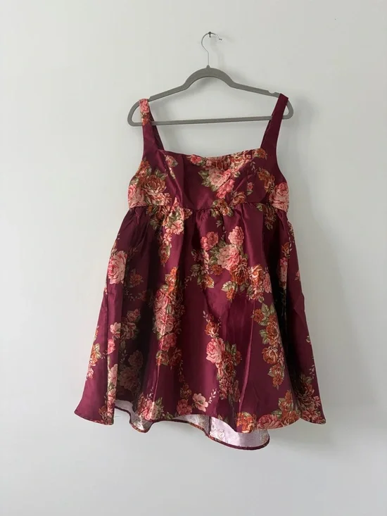 Lulu’s Unbelievably Lovely Red Floral Babydoll Empire Waist Mini Dress NWT XL - Picture 3 of 13